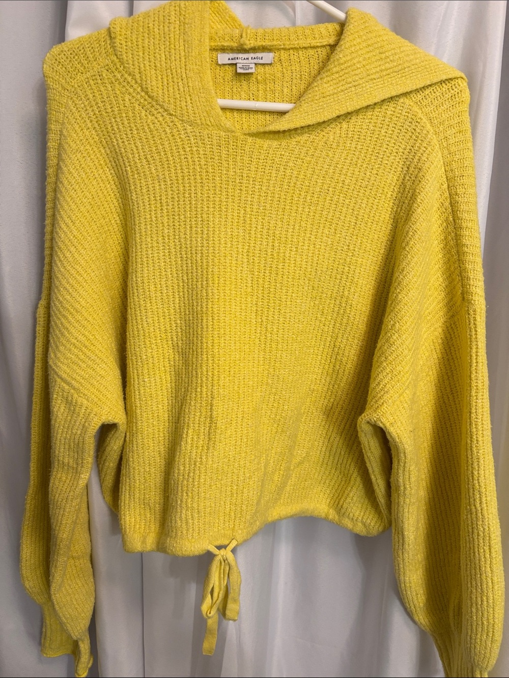 American Eagle Outfitters Yellow Knit Tie-Hem Crew Sweater